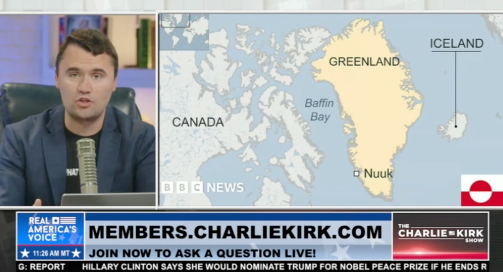 Charlie Kirk: “I'm still in touch with people from Greenland. I'm trying to be careful because I'm not a government official, so I don't want to get too involved in all that stuff.”