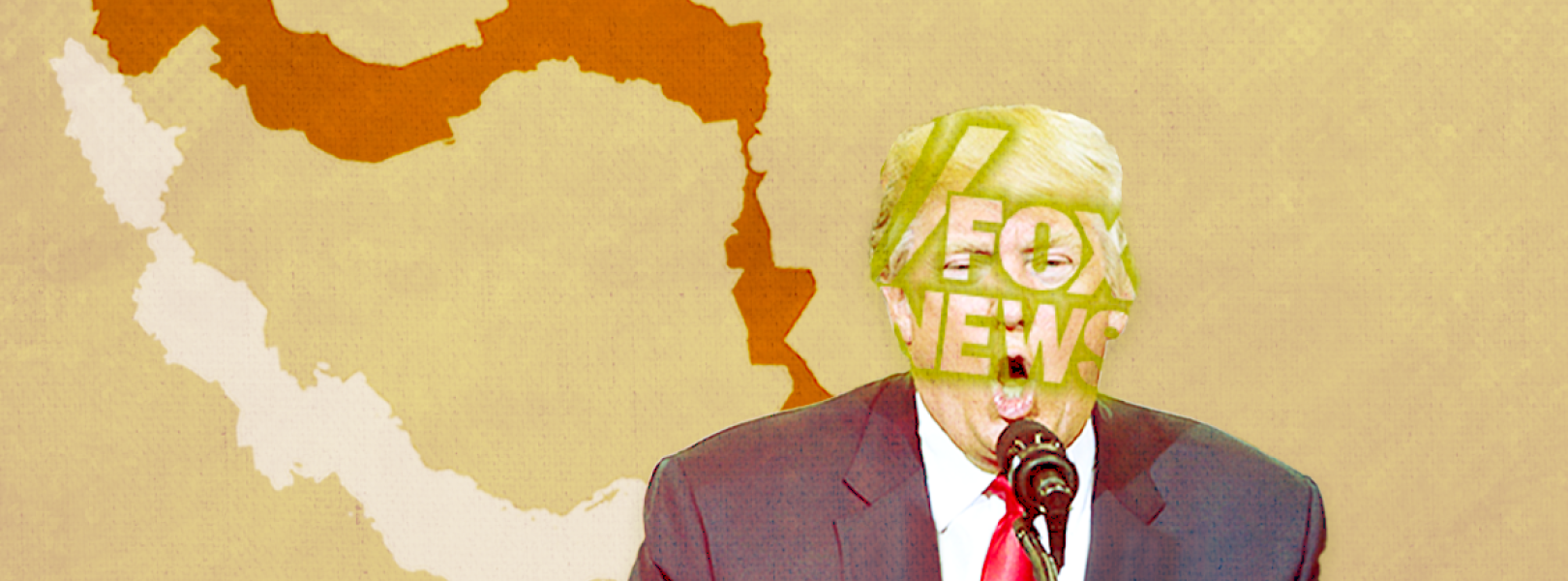 Trump w/ Fox News logo over outline of Iran