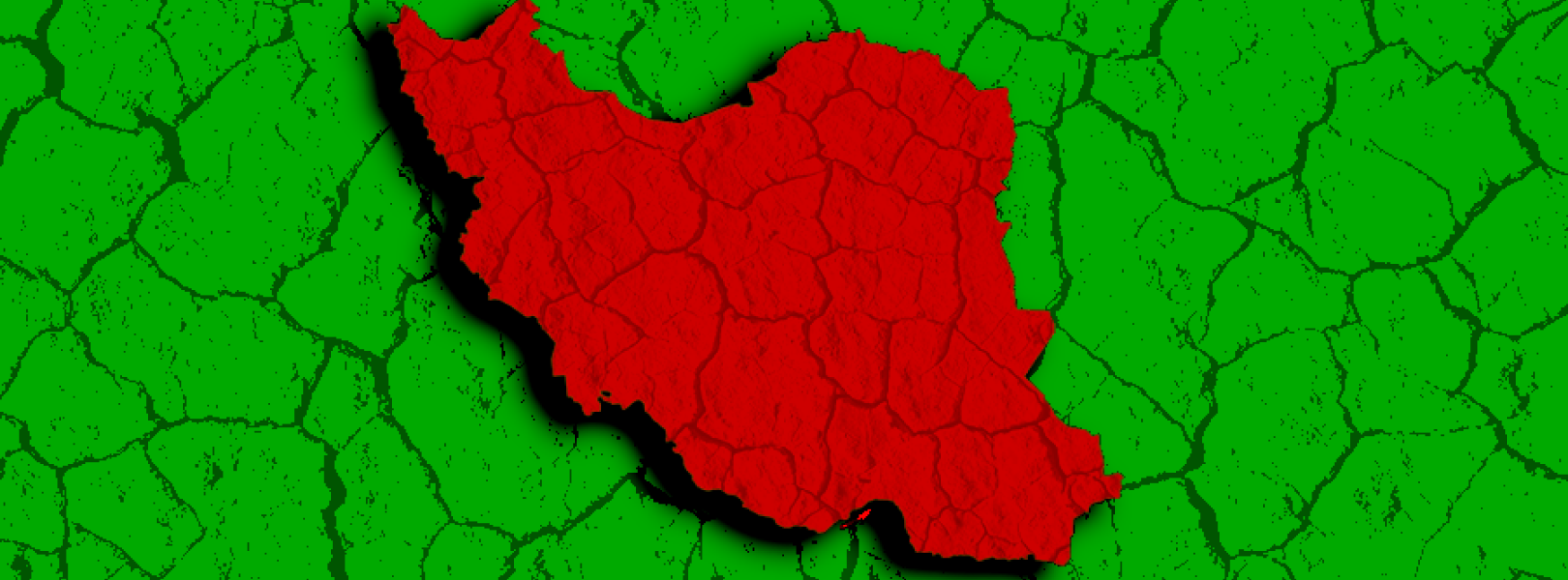 Iran in red and surrounding area in green