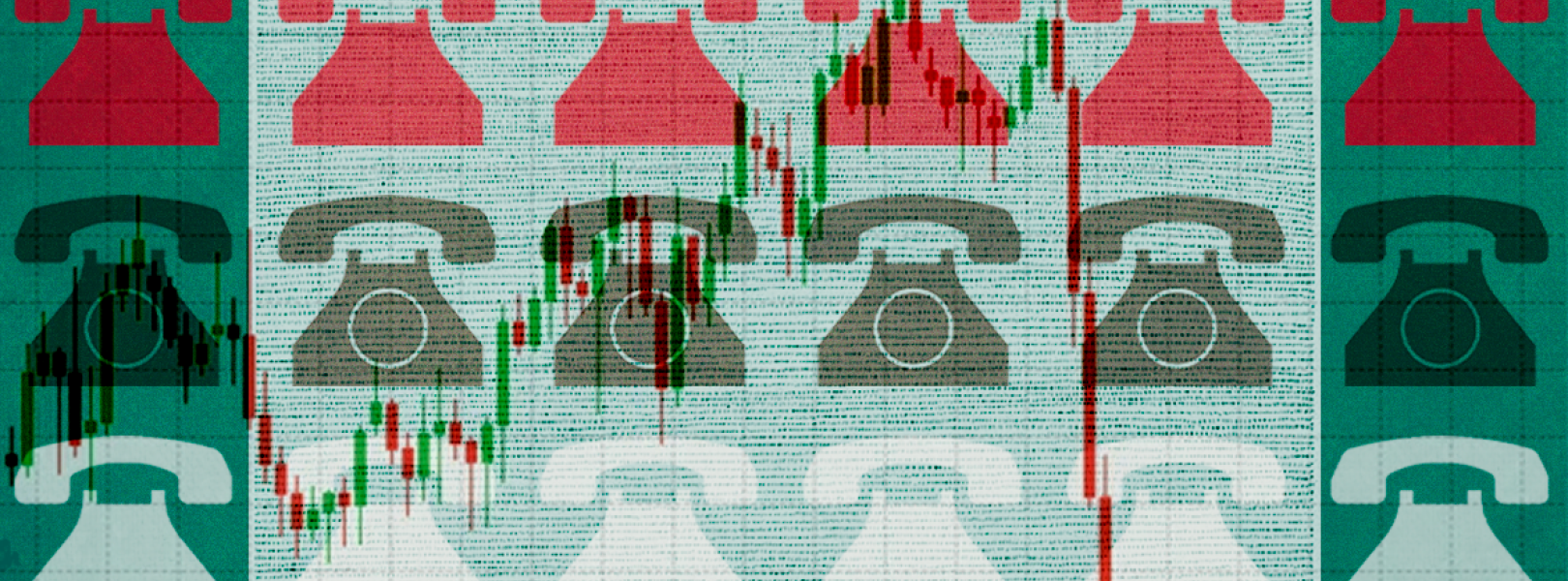 Rotary phones with a chart showing the stock market dip