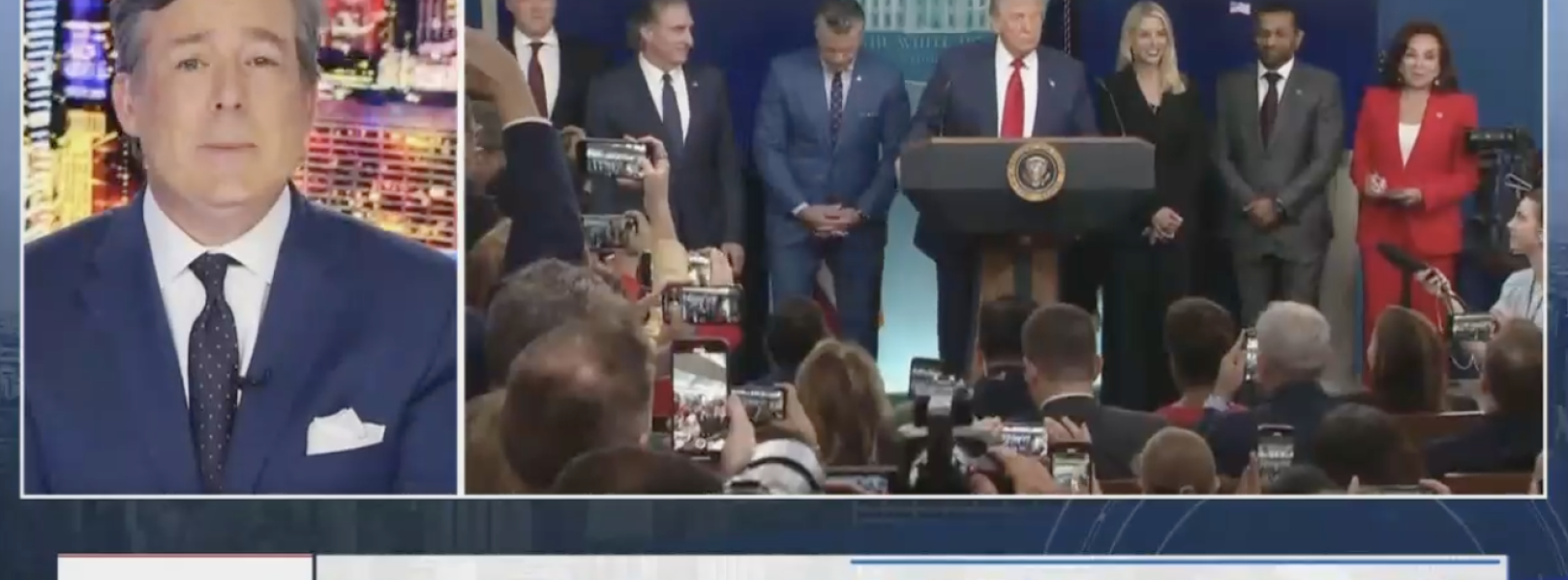 Newsmax screenshot with chyron reading, "Trump to end lawlessness across America"