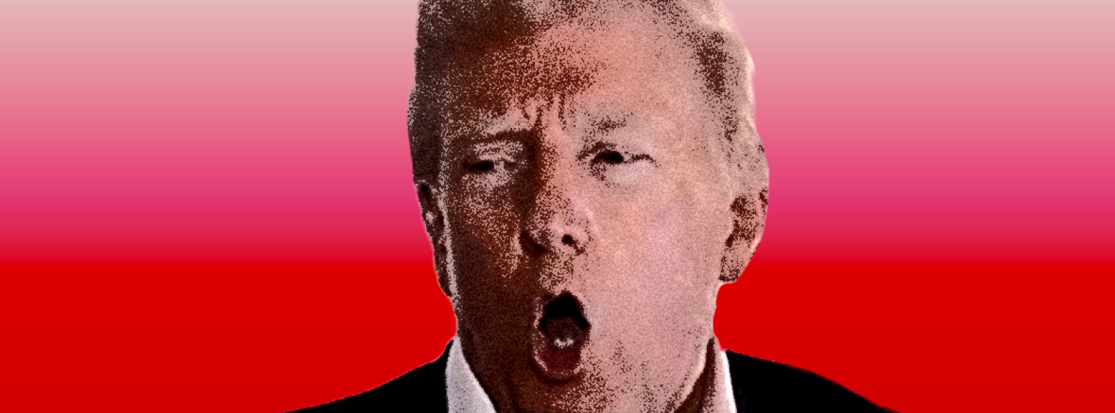 Donald Trump on a red background