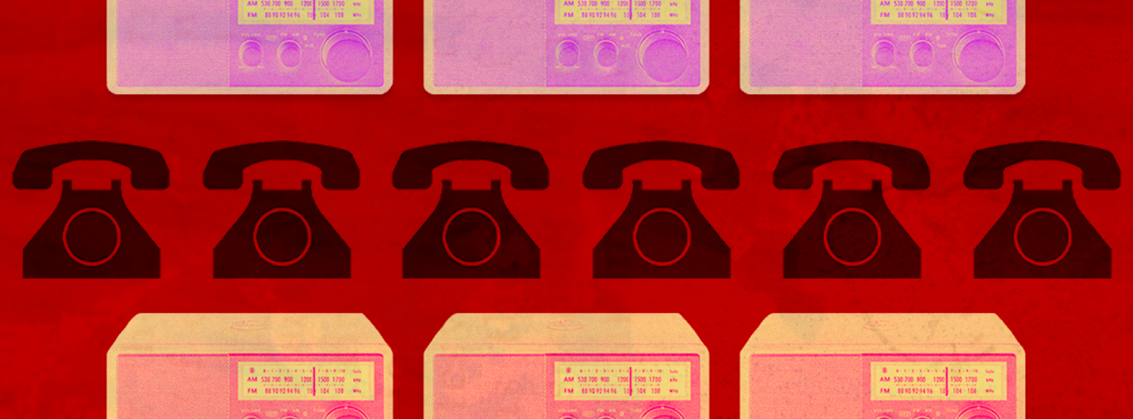 Phones and radios with red background