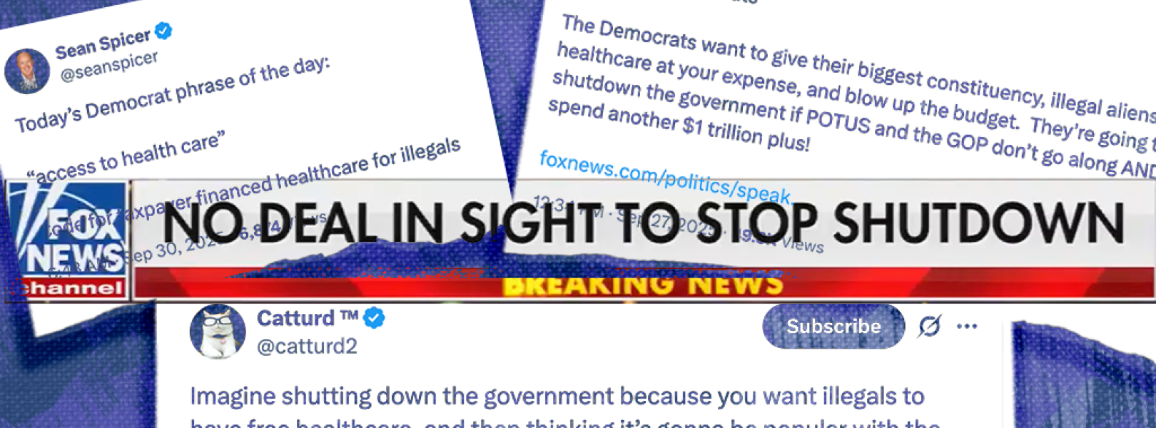 Fox News chyron reading: "NO DEAL IN SIGHT TO STOP SHUTDOWN" and tweets from right-wing media personalities
