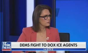 still of Jessica; chyron: Dems fight to dox ICE agents
