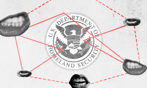DHS logo with mouths connected by red lines
