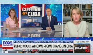 A Fox Business graphic captioned: "Cutting off Cuba," and citing Rubio's quote in favor of regime change