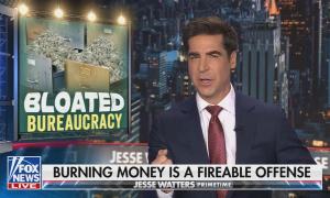 Jesse Watters with a graphic reading "Bloated bureaucracy"