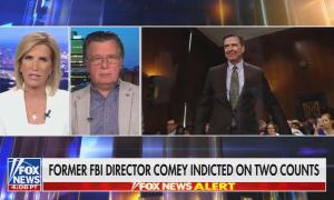 still of Laura, Fitzgerald; chyron: Former FBI director Comey indicted on two counts