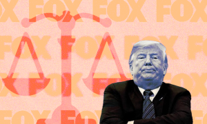Trump, judicial scales, Fox News background