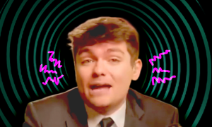 Image of Fuentes with a green spinning background 