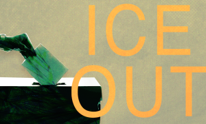 A vote being cast next to the words "ICE OUT"