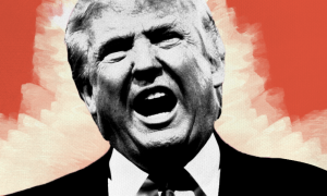 Donald Trump with red background