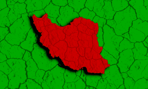 Iran in red and surrounding area in green