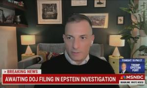 still of Carusone; chyron: Awaiting DOJ filing in Epstein investigation