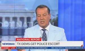 still of Tabacco; chyron: TX Dems get police escort