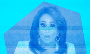 Jeanine Pirro on a blue background 