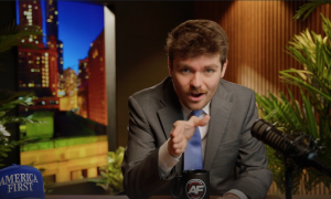 Nick Fuentes during episode of America First