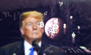 Donald Trump with a bitcoin logo