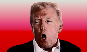 Donald Trump on a red background