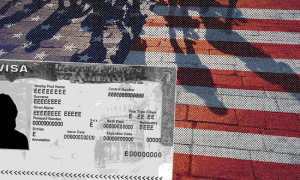 A visa over an American flag