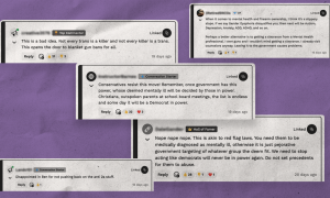 A collage of dissenting comments from The Daily Wire's website on a purple background