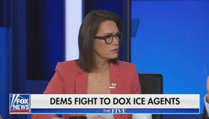still of Jessica; chyron: Dems fight to dox ICE agents