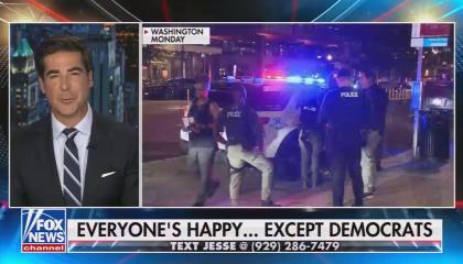 Jesse Watters Primetime with the chyron "Everyone's happy... except Democrats"