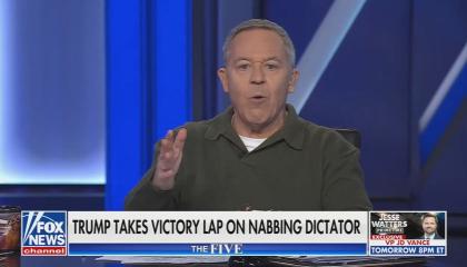 still of Gutfeld; chyron: Trump takes victory lap on nabbing dictator