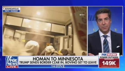 still of Watters; chyron: Homan to Minnesota; Trump sends border czar in, Bovino set to leave