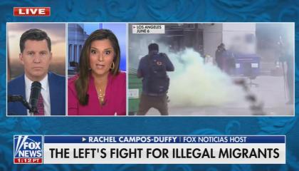 still of Cain, Campos-Duffy; chyron: The left's fight for illegal immigrants