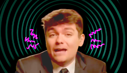 Image of Fuentes with a green spinning background 