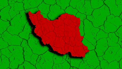 Iran in red and surrounding area in green