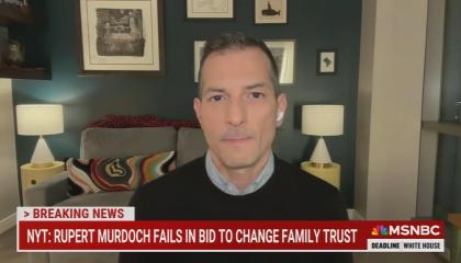 still of Angelo Carusone; chryon: NYT: Rupert Murdoch fails in bid to change family trust