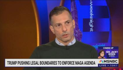 still of Angelo; chyron: Trump pushing legal boundaries to enforce MAGA agenda