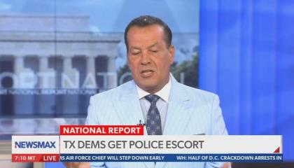 still of Tabacco; chyron: TX Dems get police escort