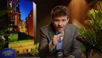Nick Fuentes during episode of America First