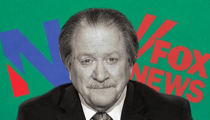 Joe diGenova with Newsmax and Fox news logos