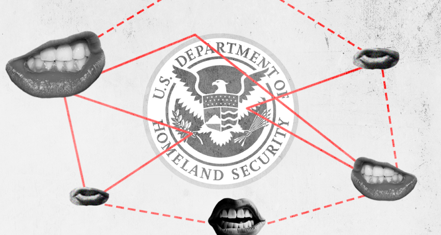 DHS logo with mouths connected by red lines