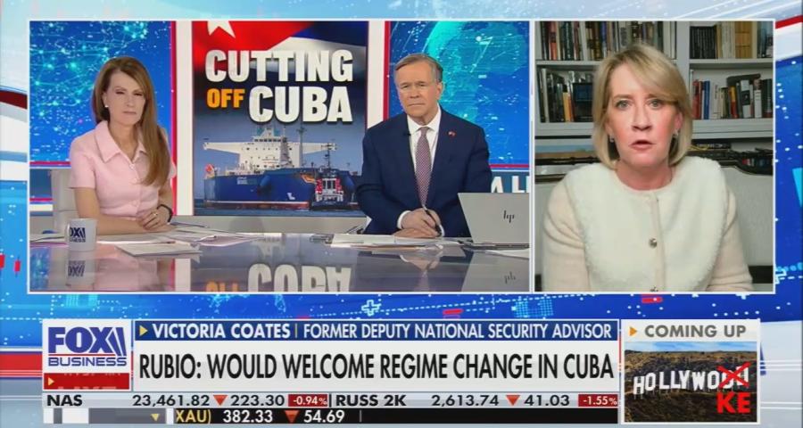 A Fox Business graphic captioned: "Cutting off Cuba," and citing Rubio's quote in favor of regime change
