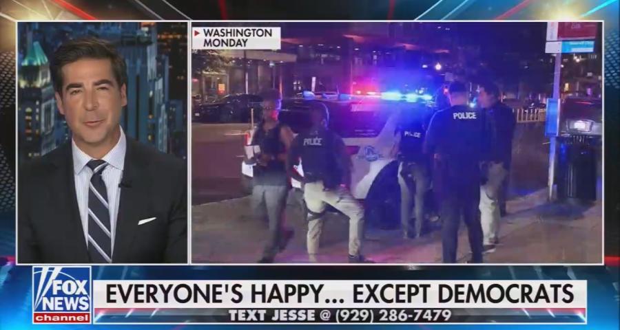 Jesse Watters Primetime with the chyron "Everyone's happy... except Democrats"