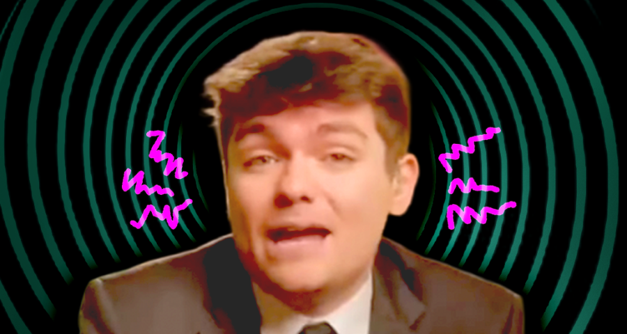 Image of Fuentes with a green spinning background 