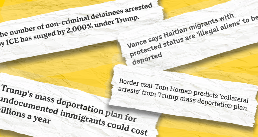 Selection of article headlines from the article over a yellow background