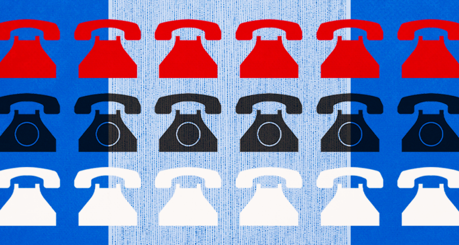 Red, black, and white phones