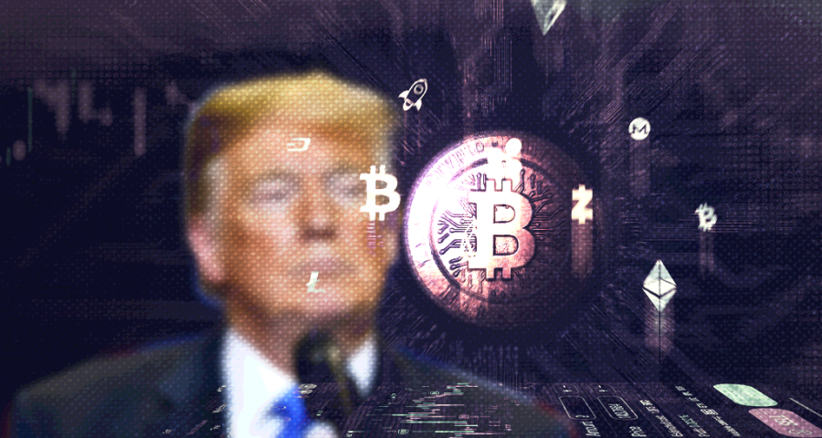 Donald Trump with a bitcoin logo
