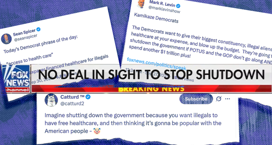 Fox News chyron reading: "NO DEAL IN SIGHT TO STOP SHUTDOWN" and tweets from right-wing media personalities