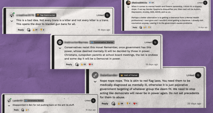A collage of dissenting comments from The Daily Wire's website on a purple background