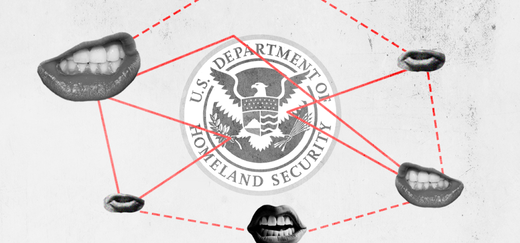 DHS logo with mouths connected by red lines