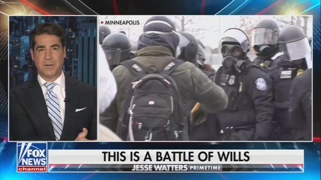 still of Watters; chyron: This is a battle of wills