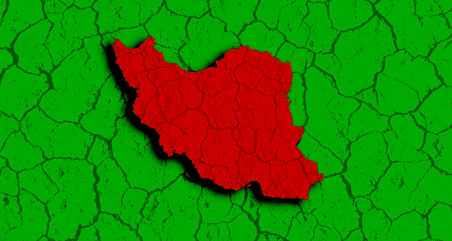 Iran in red and surrounding area in green
